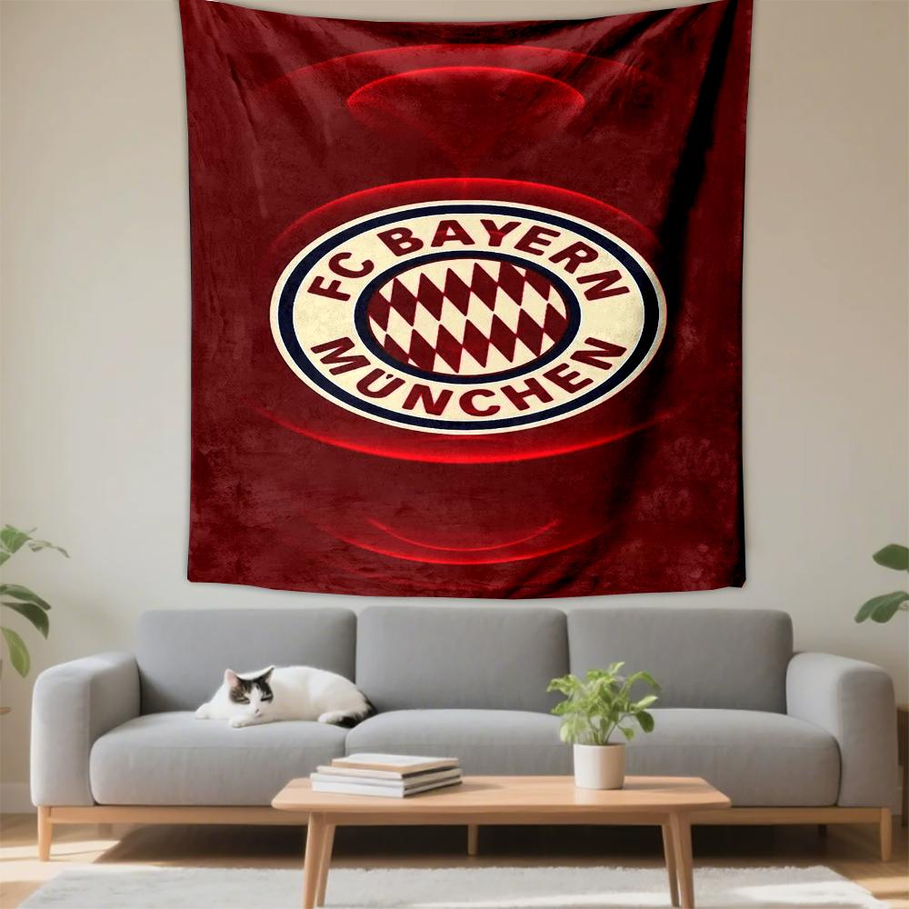 Tapestry FC Bayern Munchen Crest Red Glow Radiating Rays Football Club Emblem Wall Art for Bavarian Soccer Fan Room Decor