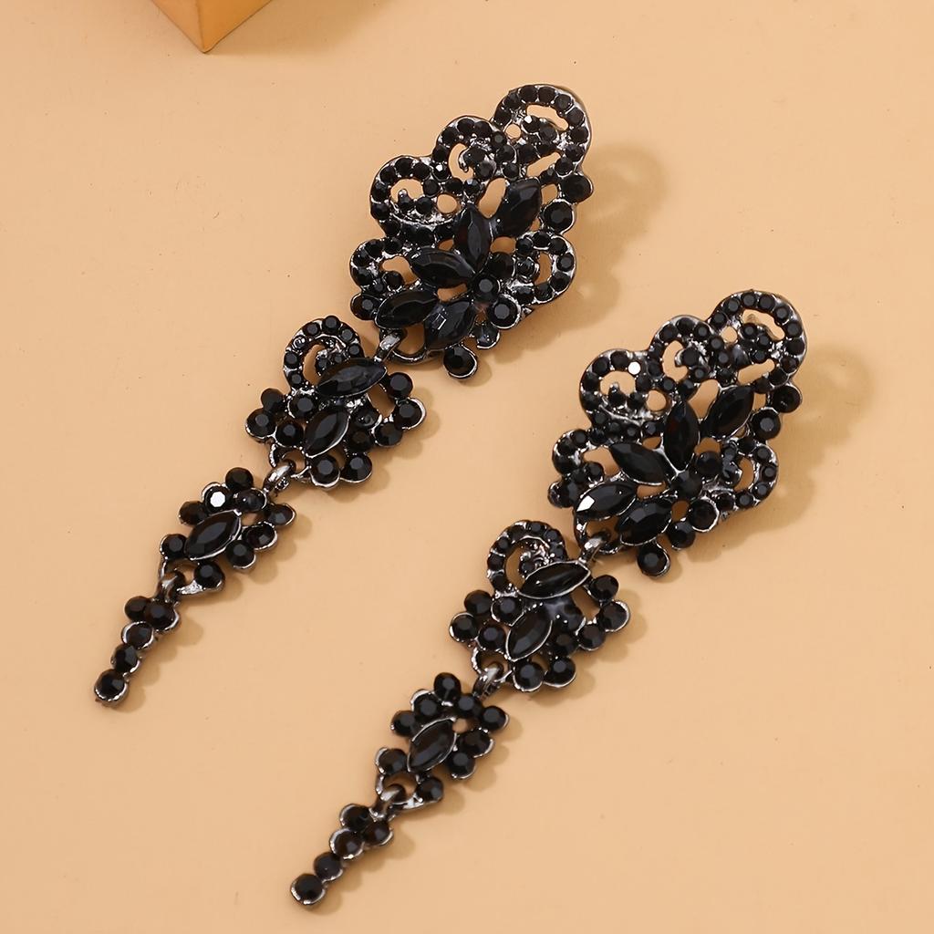 Black Rhinestone Gothic Earrings For Women, Fashionable Dark Style Earrings, Personalized And Trendy Gothic Style Earrings