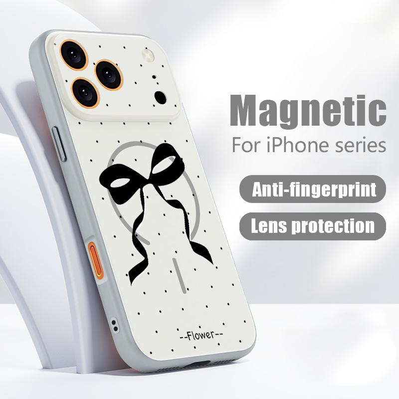 Чехол со стильным узором из разноцветных бантиков для iPhone 17 Pro Max iPhone 16 15 14 13 Pro Max Магнитный для Magsafe Гибридный ТПУ+ПК Матовая крышка