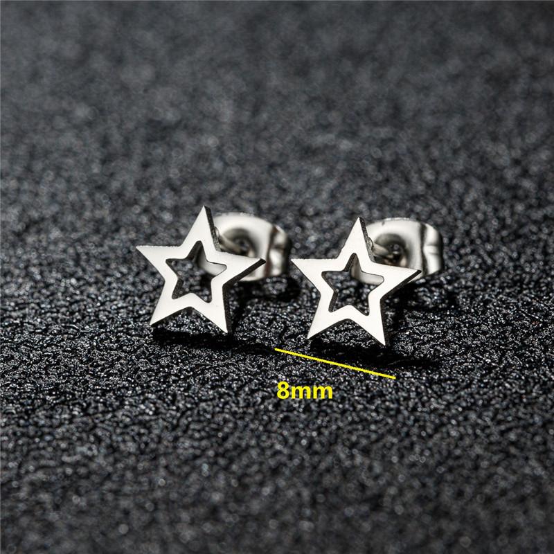 Small Stainless Steel Earrings Geometric Women Men Minimalist Round Heart Moon Star Ear Studs Triangle Pendientes Gift