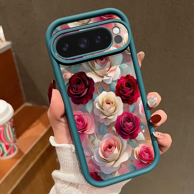 Soft TPU Phone Case For Google Pixel 10 9 8 7 Pro Pixel 9 10 Pro XL 7A 8A 9A Shockproof Red Rose Floral Pattern Silicone Cover