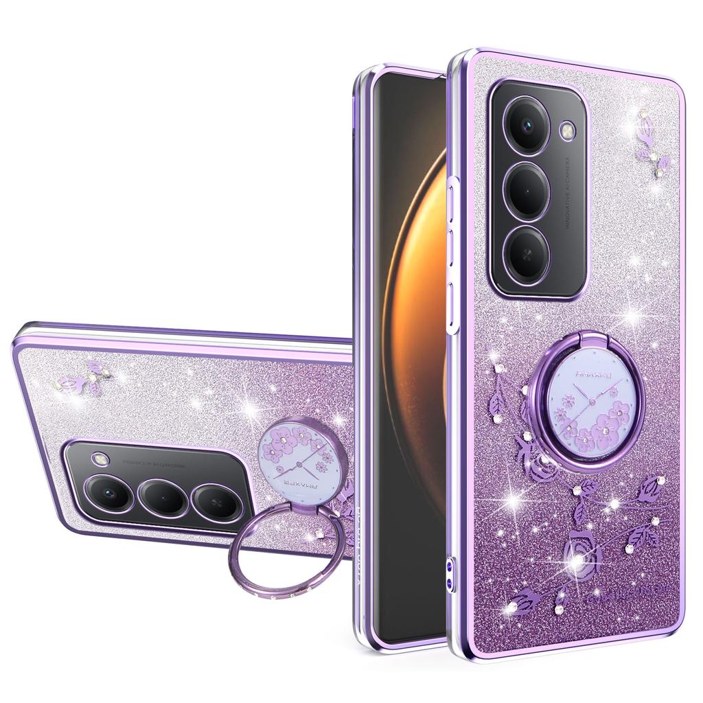 Для Xiaomi Redmi 15 5G (Глобальный) (169 мм) Чехол Кольцо Подставка ТПУ Цветы Чехол для Телефона Градиент Блестки