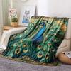 Peacock with Fanned Tail  Print Flannel Blanket, High quality Comfortable for All Seasons, Home Decor, Warmth and Comfort