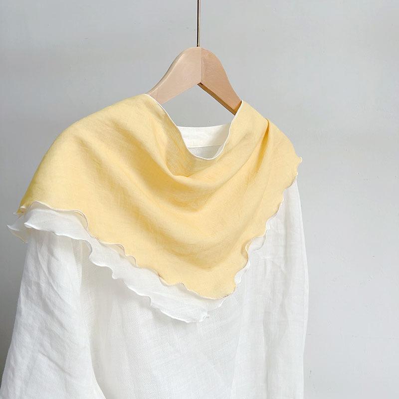 Double Layer Triangle Scarf Women Cotton Linen Scarves Solid Color Scarf Small Shawl Korean Version Shawl All-match Decorative