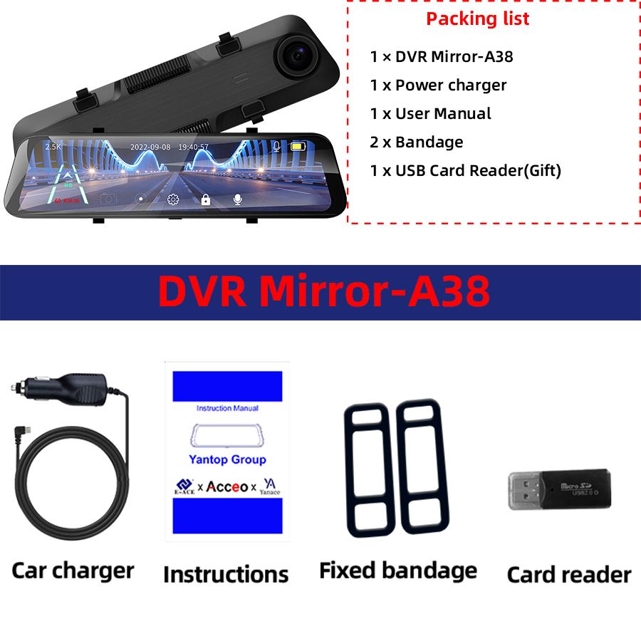 E-ACE 2K Stream Media Dash Camera Mirror 12'' Автомобильный видеорегистратор 1440P WiFi Видеорегистратор Поддержка GPS 1080P Камера заднего вида Ночное видение