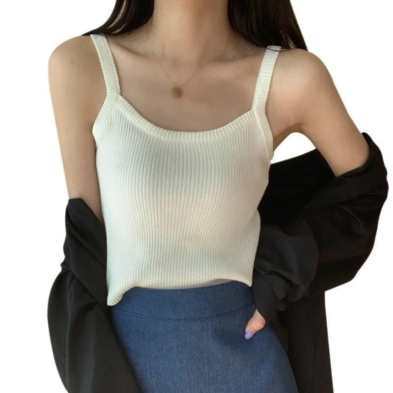 Женский однотонный пуловер без рукавов с квадратным воротником, вязаная укороченная майка