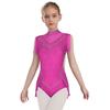 Girls Rhinestone Dance Leotard - Sparkling Mock Neck Bodysuit with Sheer Mesh & Tassel Skirt, Invisible Zipper Back