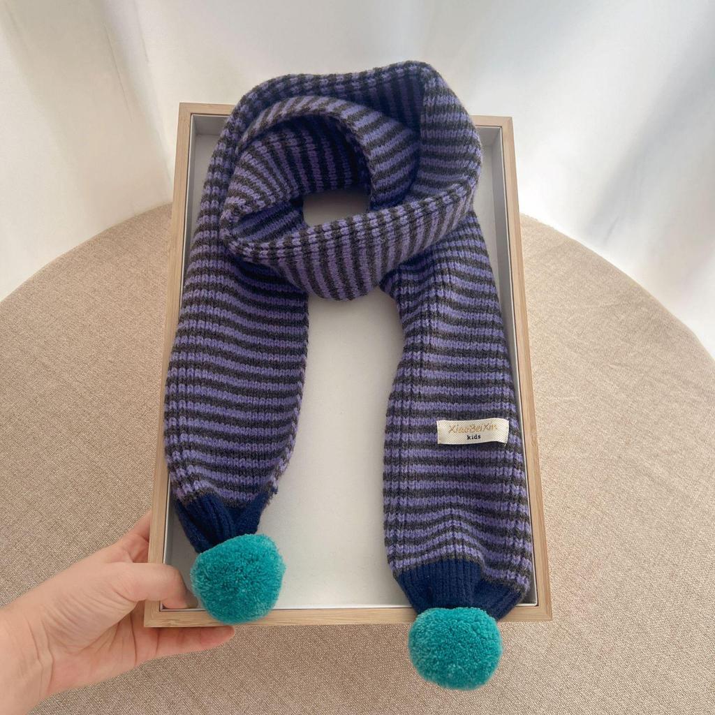 Chic Baby Pom-Pom Knit Scarf: Color Block, Unisex, Warm Wool