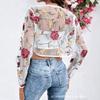Women S Sexy Sweet Lace Splicing Perspective Flower Long Sleeve Cardigan