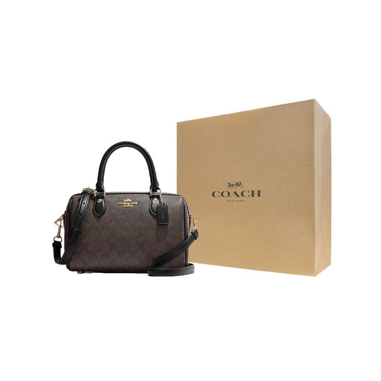 Coach Rowan 25 Classic Monogram Zip Closure Canvas And Leather Boston Bag Women shoulder bag Brown CH280-IMAA8