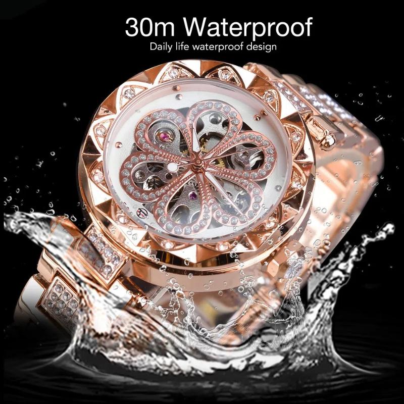 Ladies' Light Luxury Fashion Water Diamond Hollow Mechanical Watch Waterproof Luminous Automatic Mechanical Watch