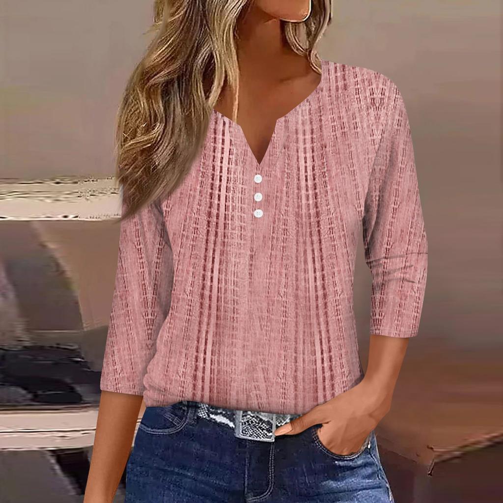 Women's T Shirt Tee Print Button 3/4 Sleeve Daily Weekend Fashion Basic V- Neck Regular Top