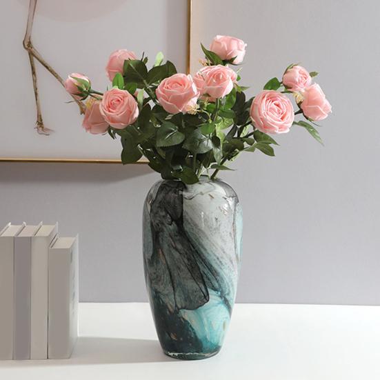 Букет из 3 веток искусственных цветов с 2 цветущими головками и 1 бутоном, роза с эффектом настоящего прикосновения, ветка для свадебного декора, домашнего офиса, стола