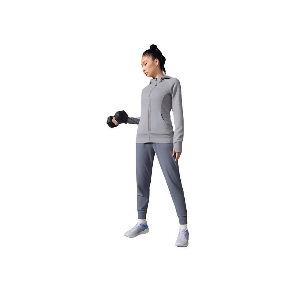 Li Ning Fitness Series однотонная утолщенная теплая толстовка с капюшоном на молнии для женщин светло-серая AWDSA94-2