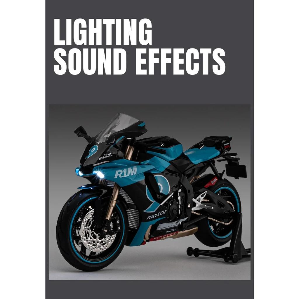 1/12 Yamaha YZF-R1M Alloy Racing Motorcycle Model Diecast Street Sports Motorcycle Model Simulation Sound and Light Детские игрушки Подарок