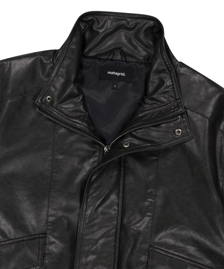MAHAGRID Faux Leather Blouson Jacket[Black]