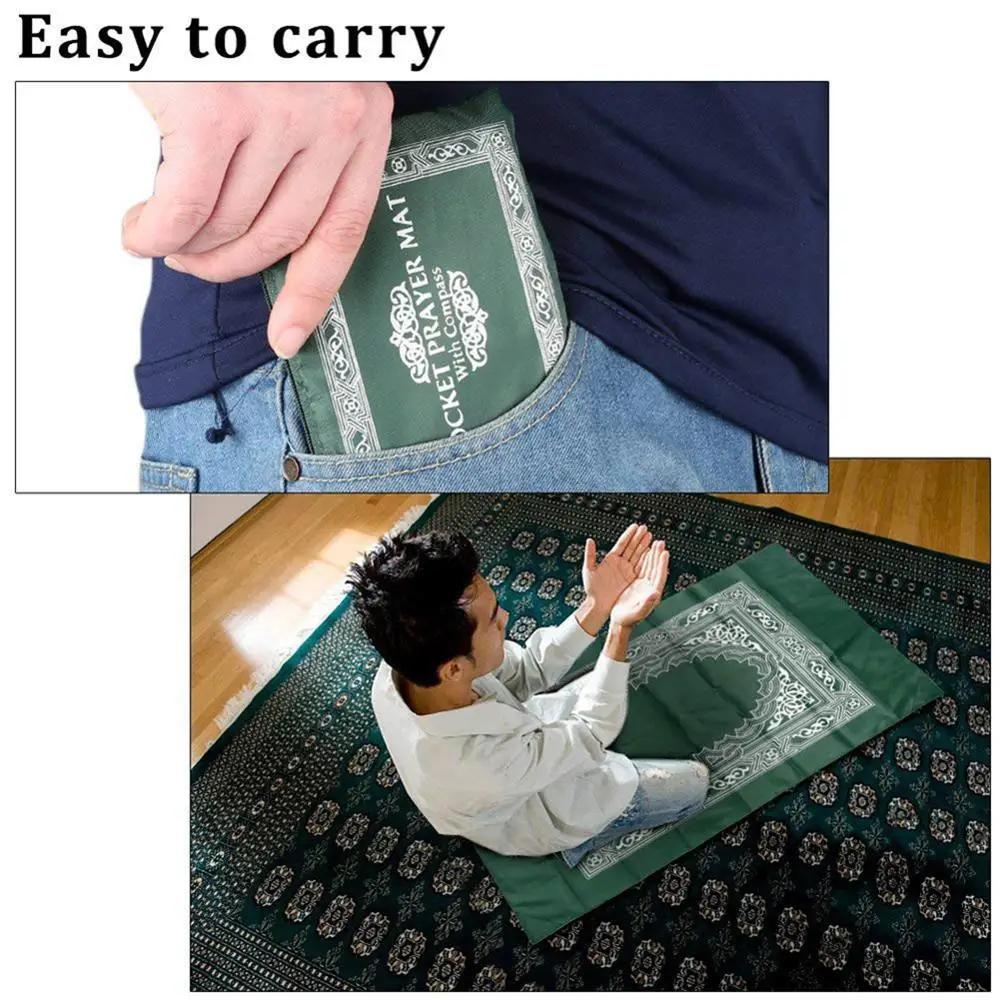 100x60cm Useful Portable Prayer Rug with Compass Kneeling Poly Mat for Muslim Islam Waterproof Prayer Mat Carpet With Bag
