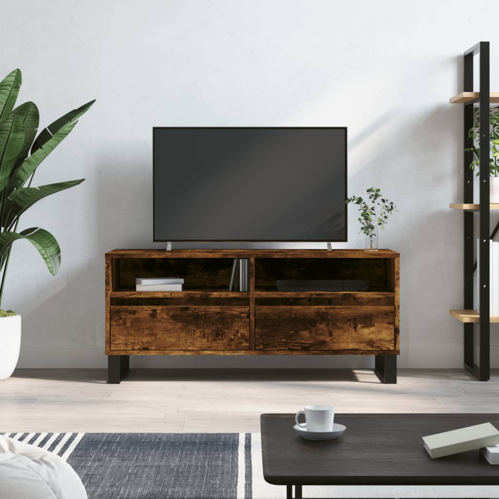 TV Stand in Smoked Oak Finish 100 x 34.5 x 44.5 cm Particleboard