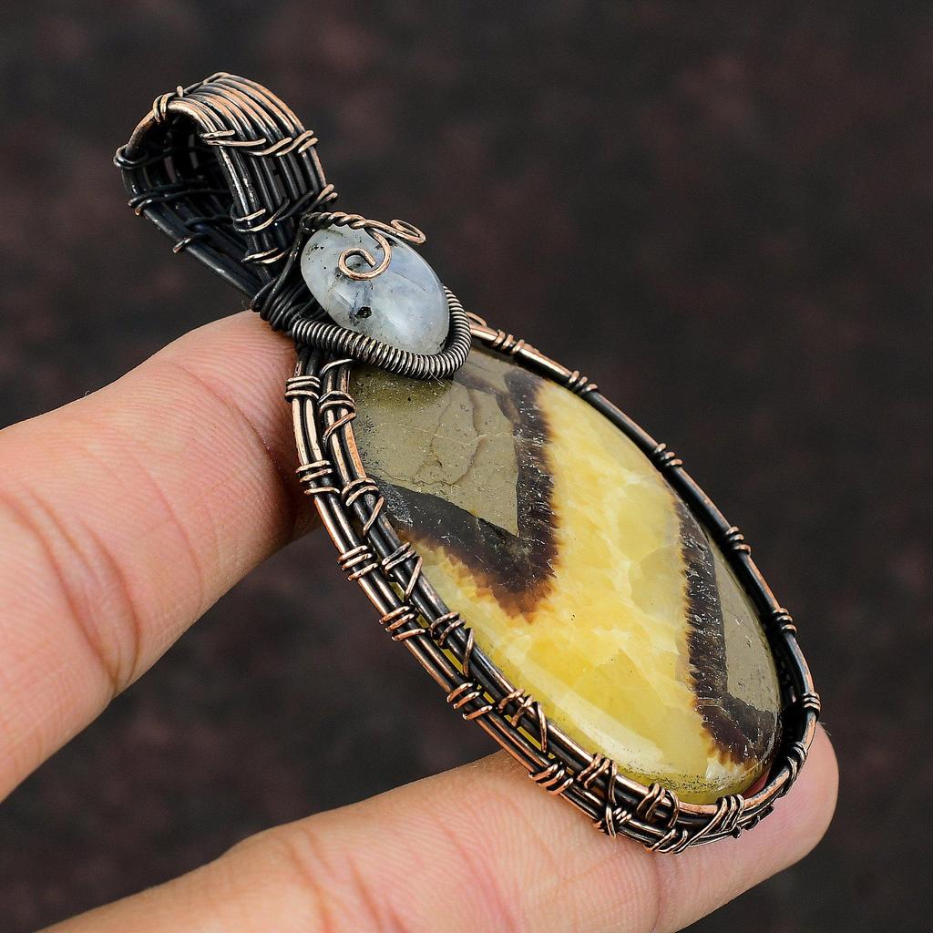 Септарианский кулон, обернутый медной проволокой, ювелирное изделие, радужный лунный камень, драгоценный камень, кулон в подарок для нее, обернутый медной проволокой, кулон ручной работы