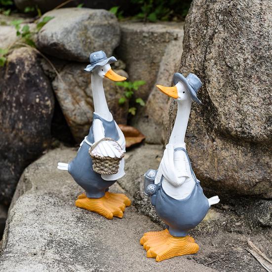 Статуэтка утки из смолы, садовый декор, статуэтка утки, расписанная вручную мультяшная утка в человеческом костюме
