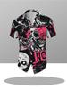 Men's Trendy Graffiti-style Short-sleeve Shirt, Fully Printed with Skull and Text Elements, Versatile Street Style Casual Top