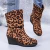Женские полусапожки с круглым носком, осенне-зимние, новые, леопардовые, слипоны, ботильоны до щиколотки, плиссированные на танкетке, ботинес пара мухерес, размеры 35-40