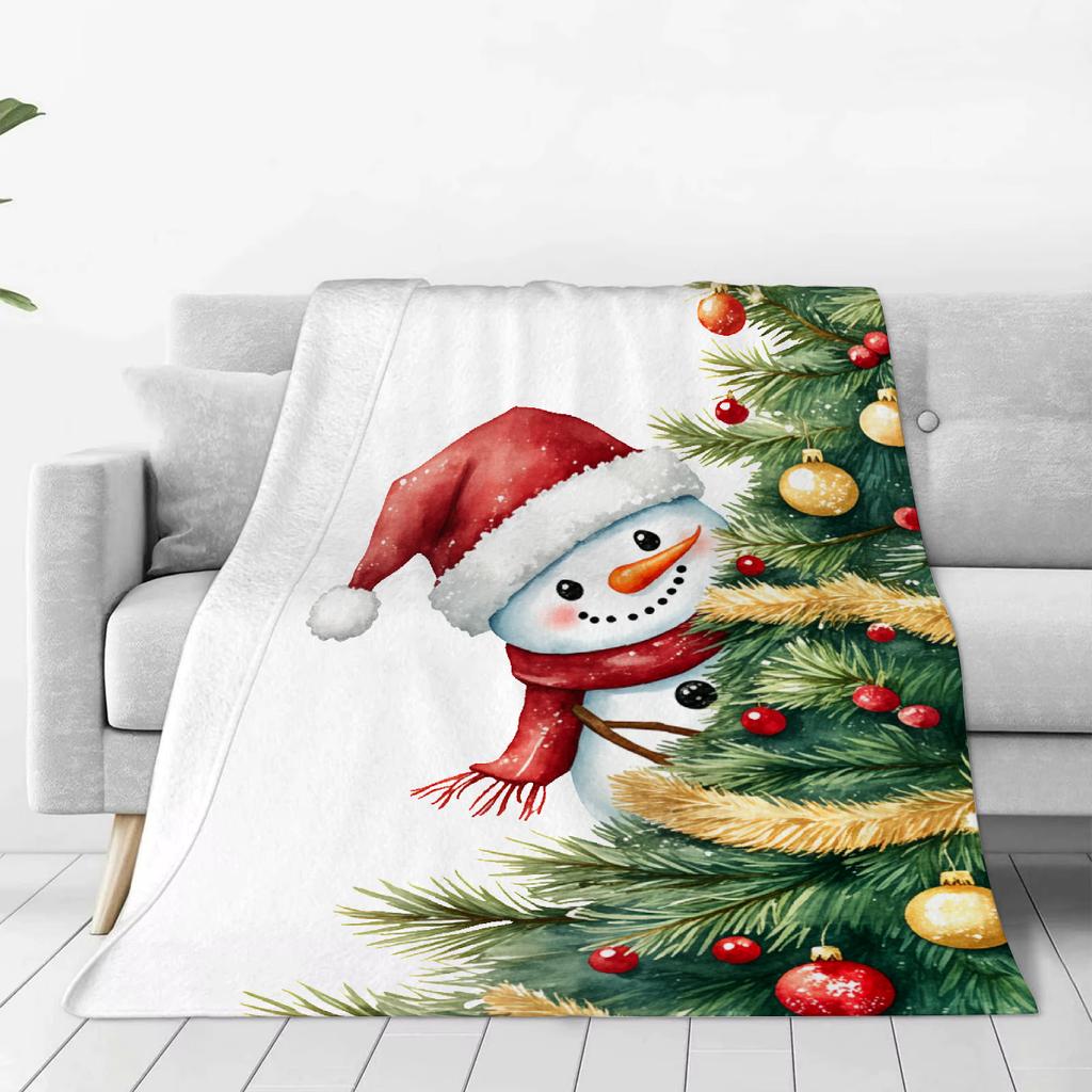 1 шт. Одеяло с принтом «Счастливого Рождества», «Снеговик», Качественное, Мягкое, Теплое, Плед, Зимнее, Детское, Диван, Кровать, Пушистое Покрывало, Новый год
