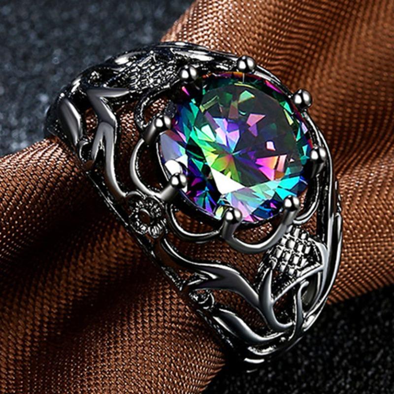 New hand jewelry hot colorful stone creative retro alloy inlaid topaz ring