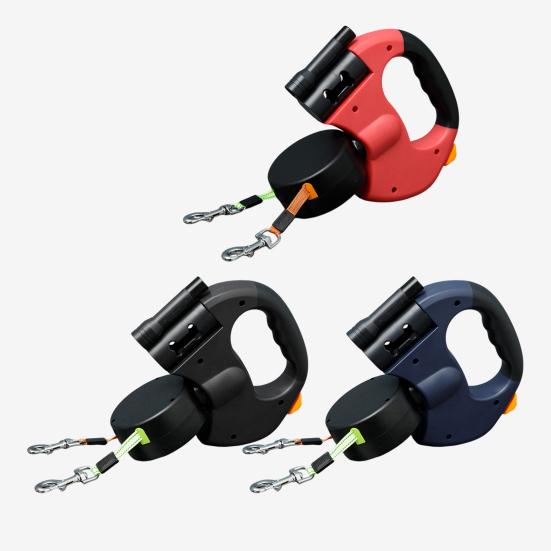 Двойной выдвижной поводок для собак, двухсторонний, 16 футов, выдвижной, с дозатором для фекалий и светодиодной подсветкой для 2 маленьких собак весом до 5 кг