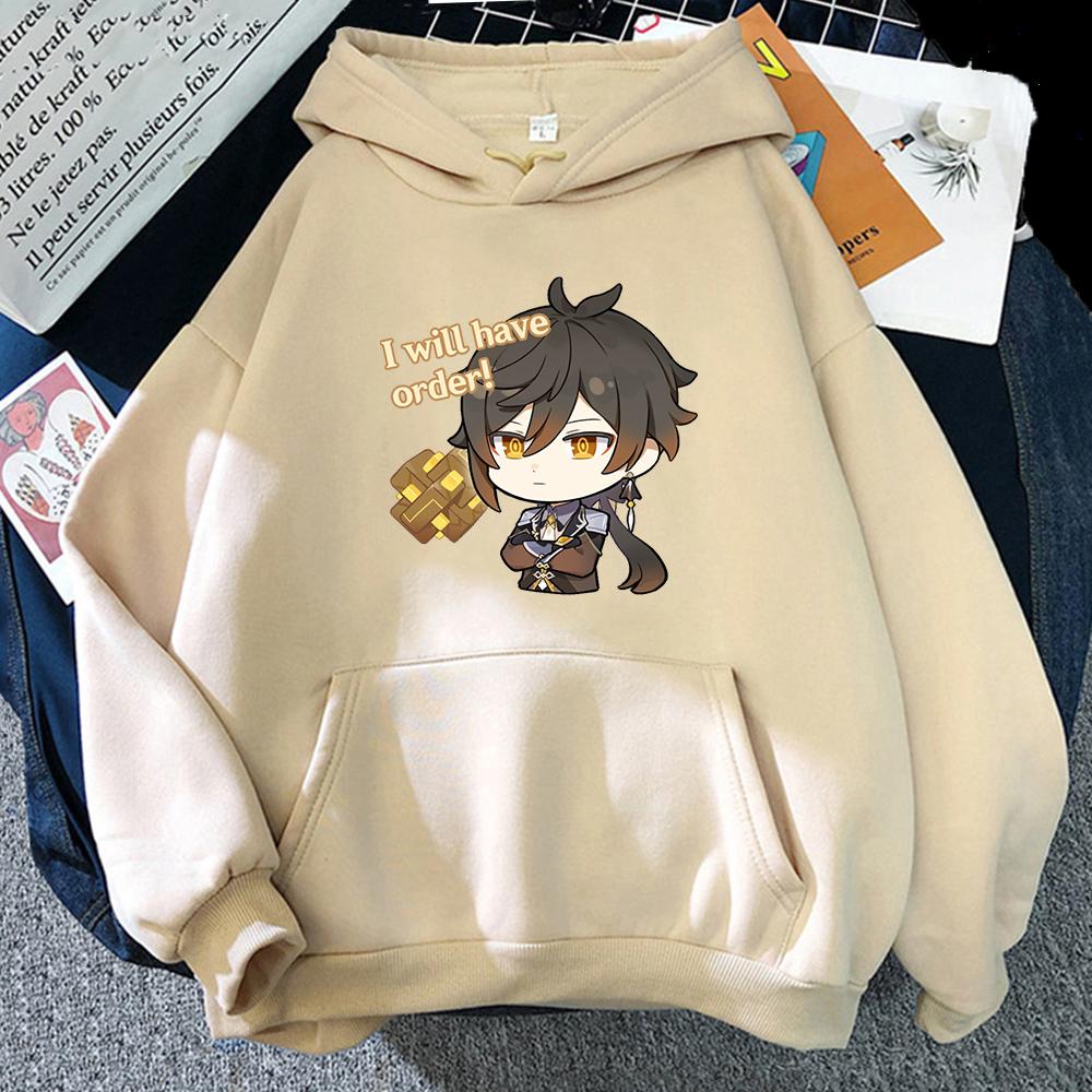 Горячая игра Genshin Impact Толстовка Мужская мода Harajuku Kawaii Стиль Мужская спортивная одежда Zhongli Толстовка с принтом Графические топы Одежда для пар