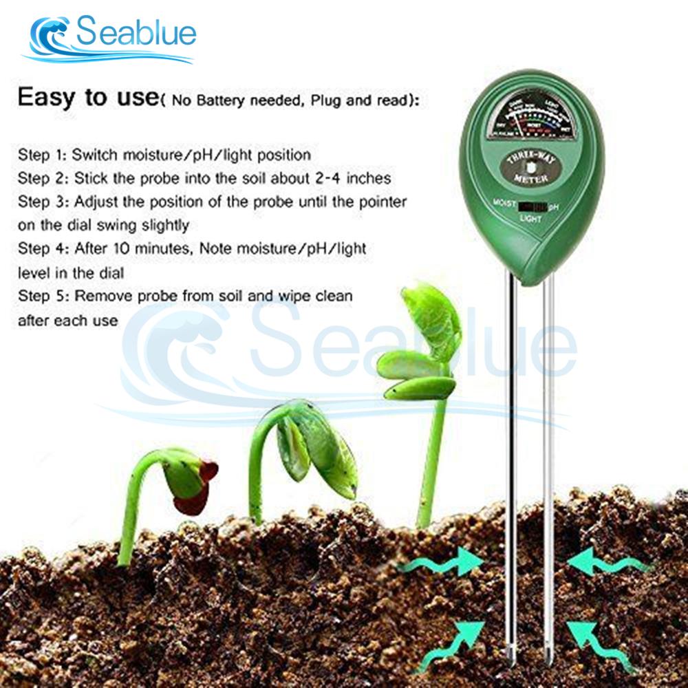 3 в 1 измеритель влажности почвы, кислотности, влажности, солнечного света, pH-теста, садовых растений, цветов, прибора для измерения влажности