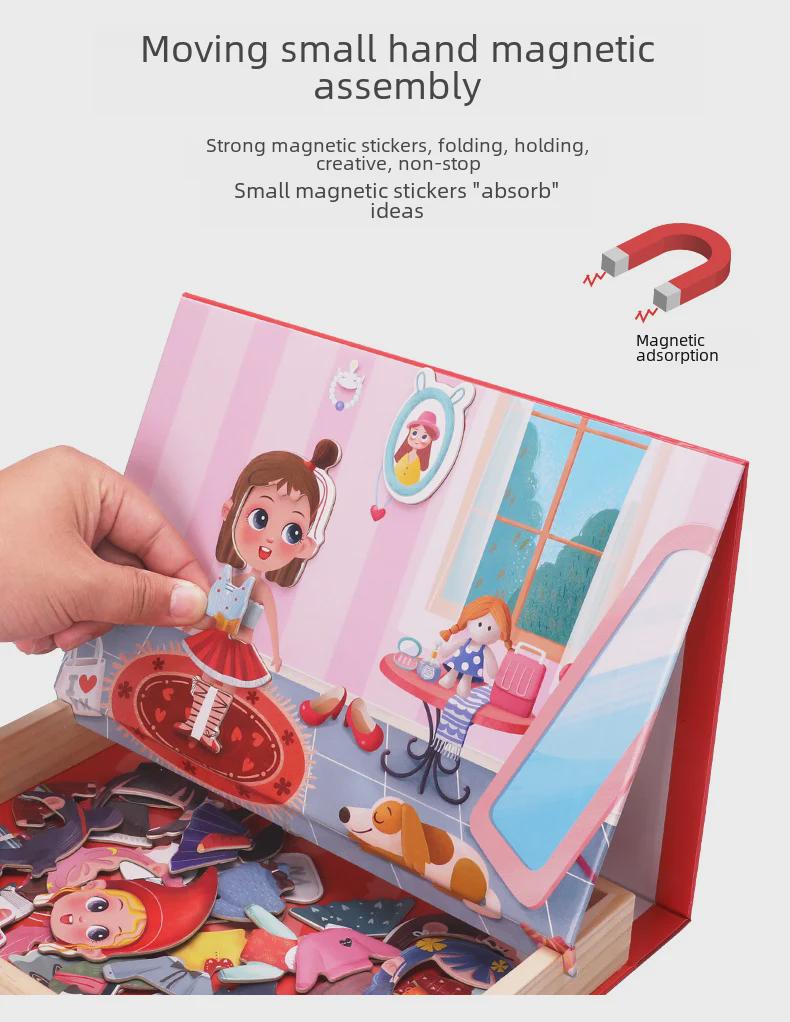 Children's Wooden Magnetic Animal Puzzle and Drawing Board