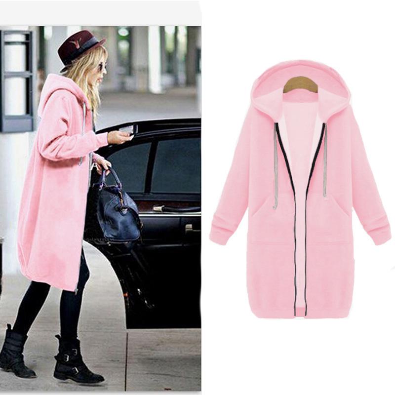 Autumn and Winter Women's Plus Size Hooded Long Sleeve Sweatshirt Mid-Length Jacket