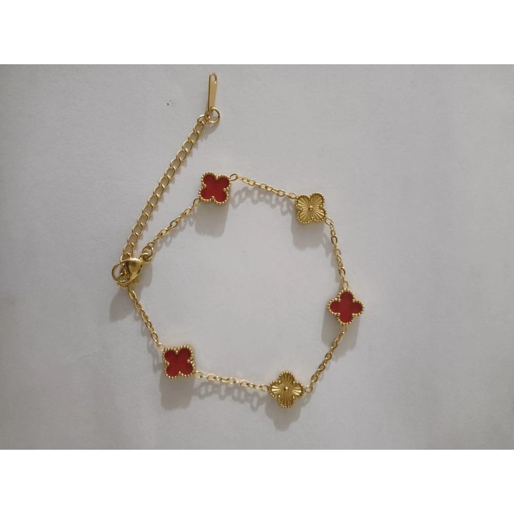 Модный браслет «Счастливый четырехлистный клевер» двухсторонний перламутровый лазерная гравировка «Цветок» 18К универсальный женский браслет