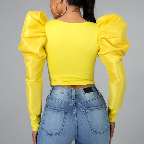 Женская блузка повседневная пэчворк рукав-буф, женская весенне-летняя облегающая блузка для вечеринки