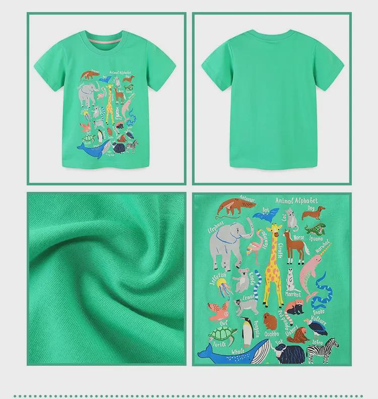 Детские футболки с коротким рукавом и мультяшными животными: Топы с круглым вырезом для маленьких и средних детей, лето 2025 г.