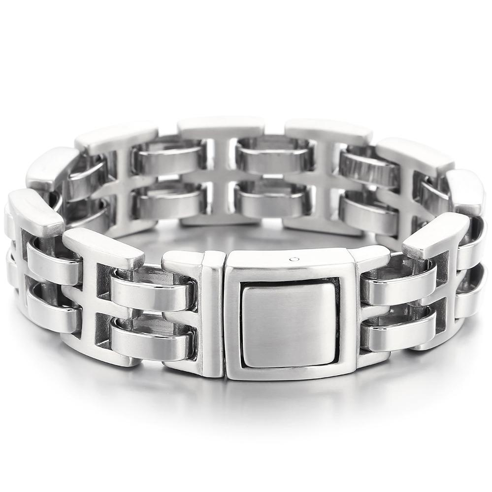 Men's Double Row Link Chain Bracelet for Men Polished 316L Stainless Steel Massive Style Male Jewelry Accessory 21MM 23CM Long