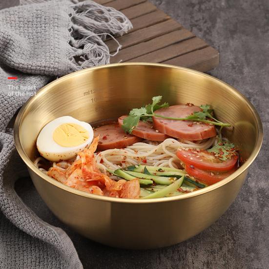 Stainless Steel Salad Bowl with Scale Multifunctional Thickened Cereal Bowl BPA-Free Reusable Noodle Rice Food Bowl Reusable Soup Basin Kitchen