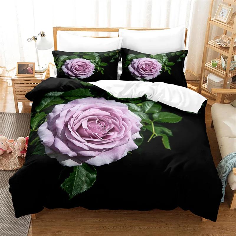 Comforter Rose Flower Bedding Set 4Pcs Pink Red 200X230 For Double Bed 3D Bedsheet 230X230 Full Size Thin Fabric