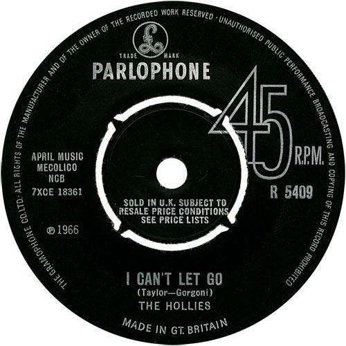7-дюймовая пластинка HOLLIES I Cant Let Go R5409 Parlophone 1966 UK Rock Б/у