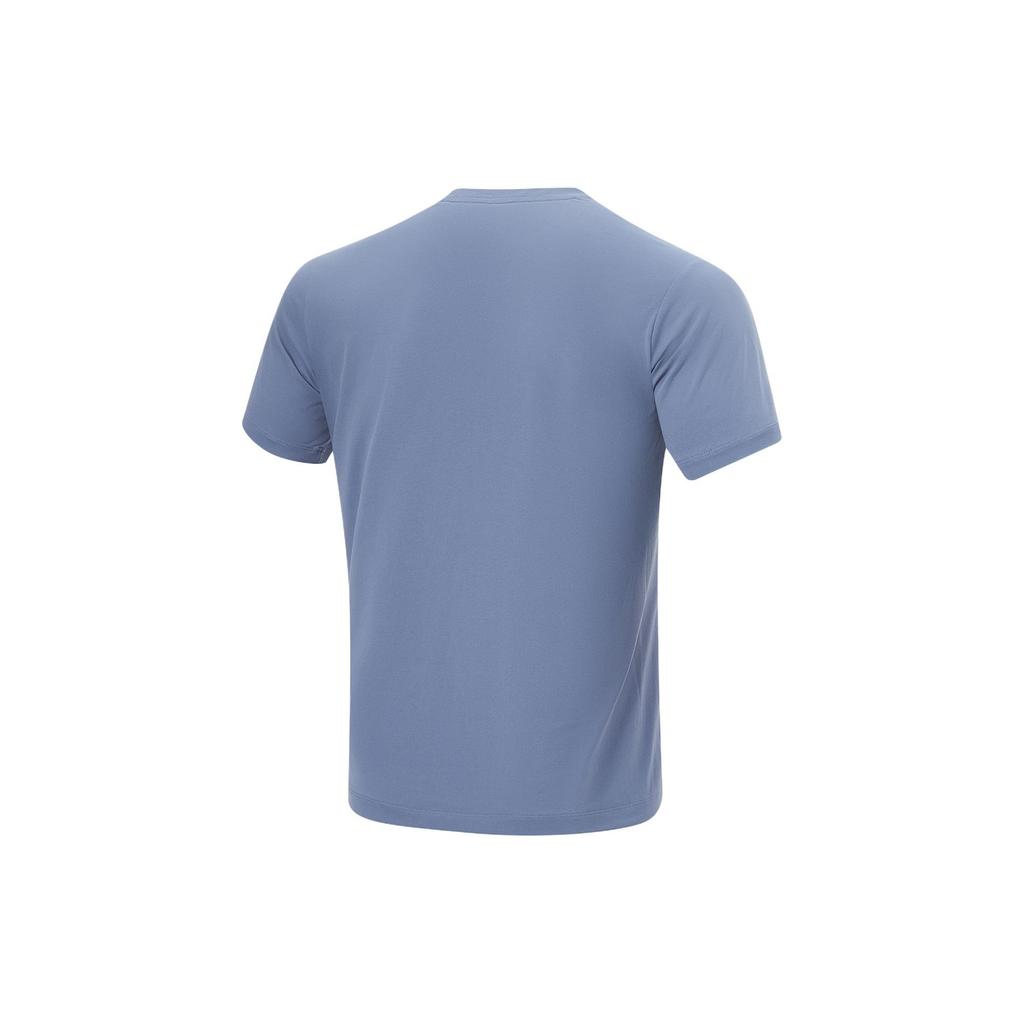 Li-Ning Fitness Series Solid Color Round Neck Quick-Dry Short Sleeve T-Shirt Men Tops Dust-Blue ATSU473-5