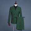 New Mens 3 Piece Suit Green Striped Double Breasted Peak Lapel Jacket Vest Pants Formal Tuxedo Dinner Wedding Dress