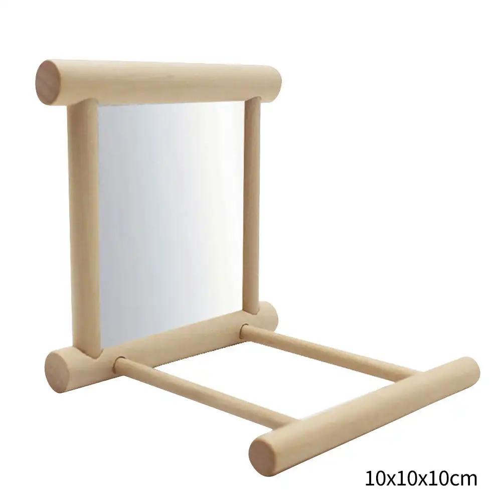 Wood Bird Mirror With Perch Stand Bird Toy Stand Bird Toy For Parrot Parakeets Cockatiels Cage Cage Parakeet Accessories