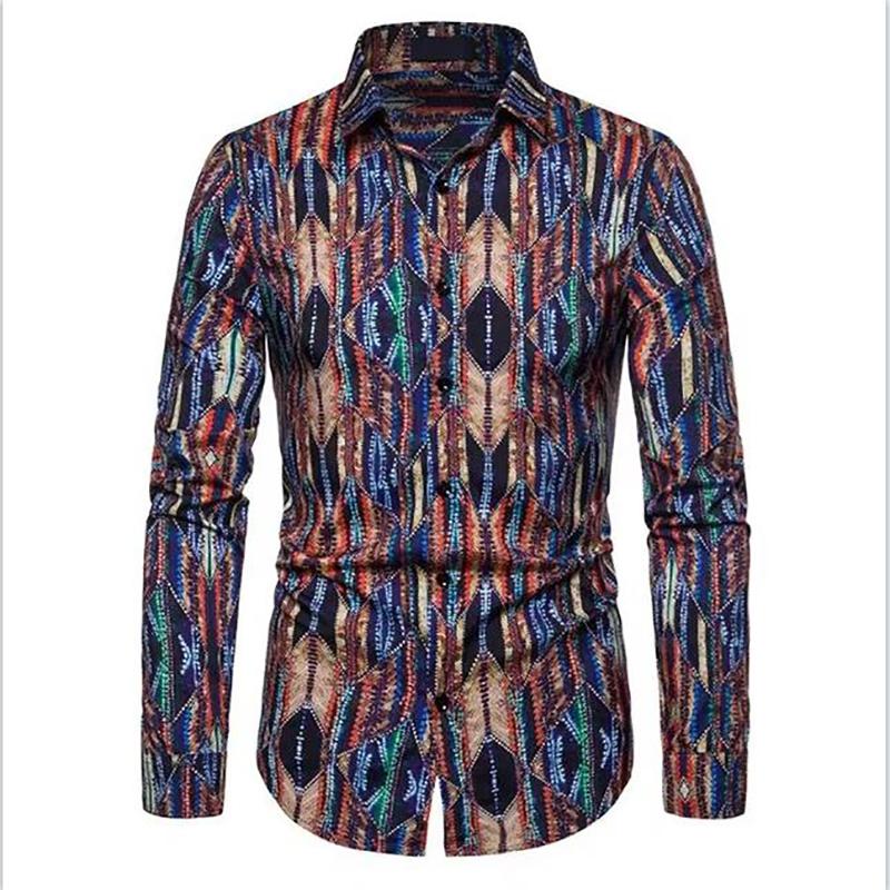 2024 Autumn New Cross Border Foreign Trade Men's Digital Printing Fashion and Leisure Collar Men's Long Sleeved Shirt