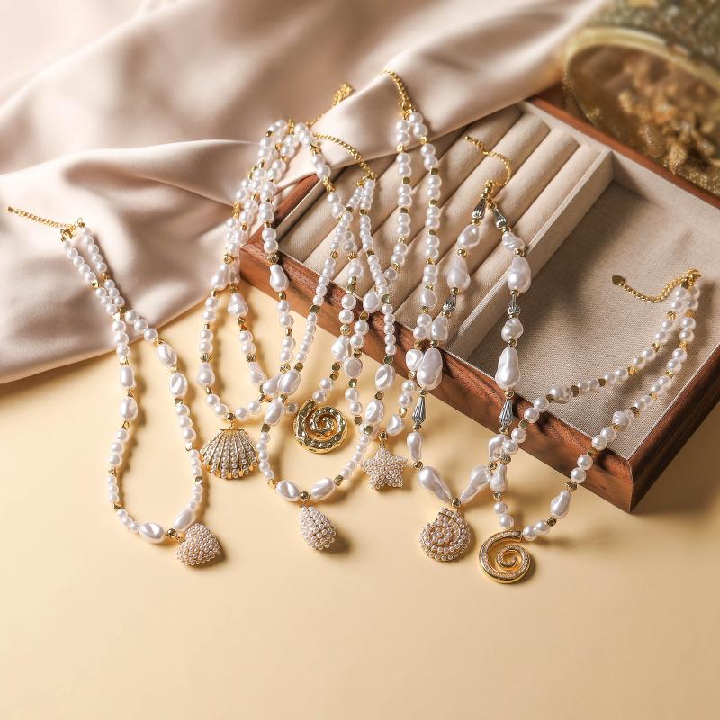 Трансграничный Xiaoxiangfeng Любовь Пентаграмма Капля воды Жемчужное ожерелье Ретро Океанский ветер Ракушка Морская жемчужная цепочка на шею