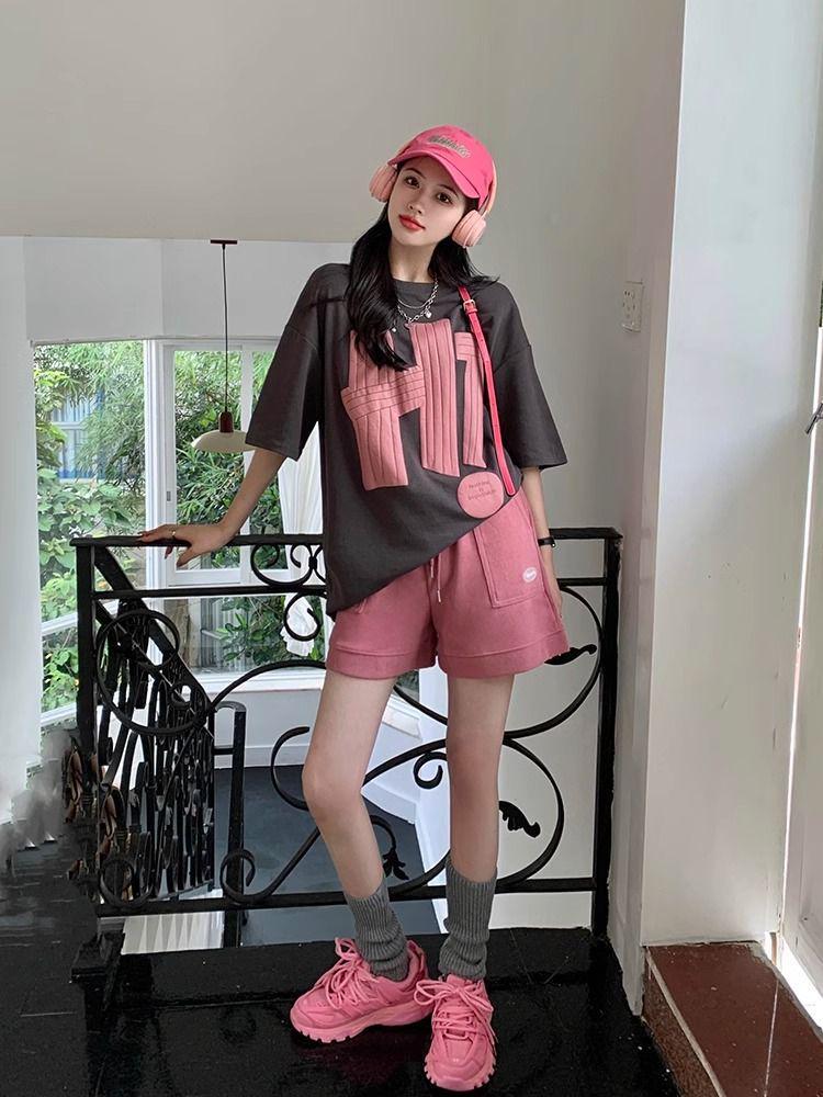 Trendy Women's Summer 2025 Loose T-Shirt & Wide-Leg Shorts Two-Piece Set