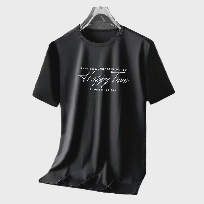 Мужская быстросохнущая сетчатая спортивная футболка Ice Silk с принтом — круглый вырез, короткий рукав, летний выпуск 2024 г.