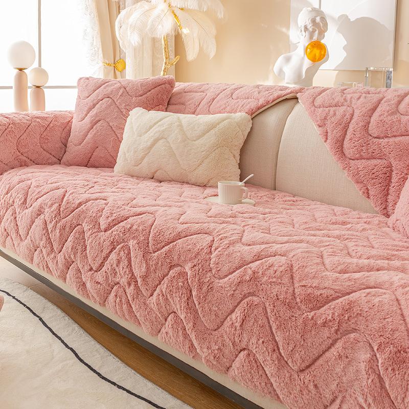 Winter Plush Sofa Cushion Thickened Non-slip High-grade Leather Sofa Cover Cover Autumn and Winter Light Luxury Style Simple Sitting Cushions