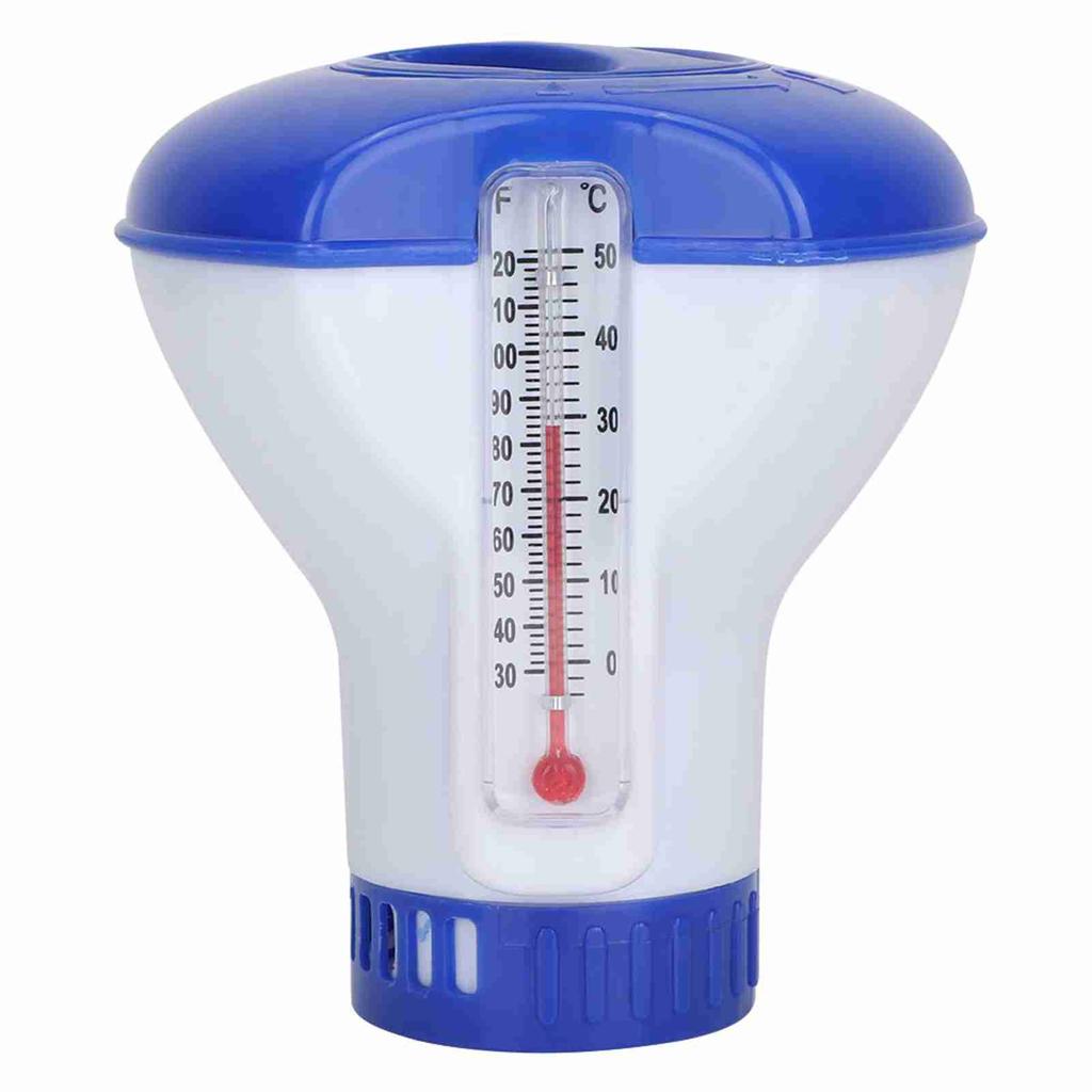 Floating Swimming Pool Chemical Chlorine Dispenser with Thermometer Tablet Holders