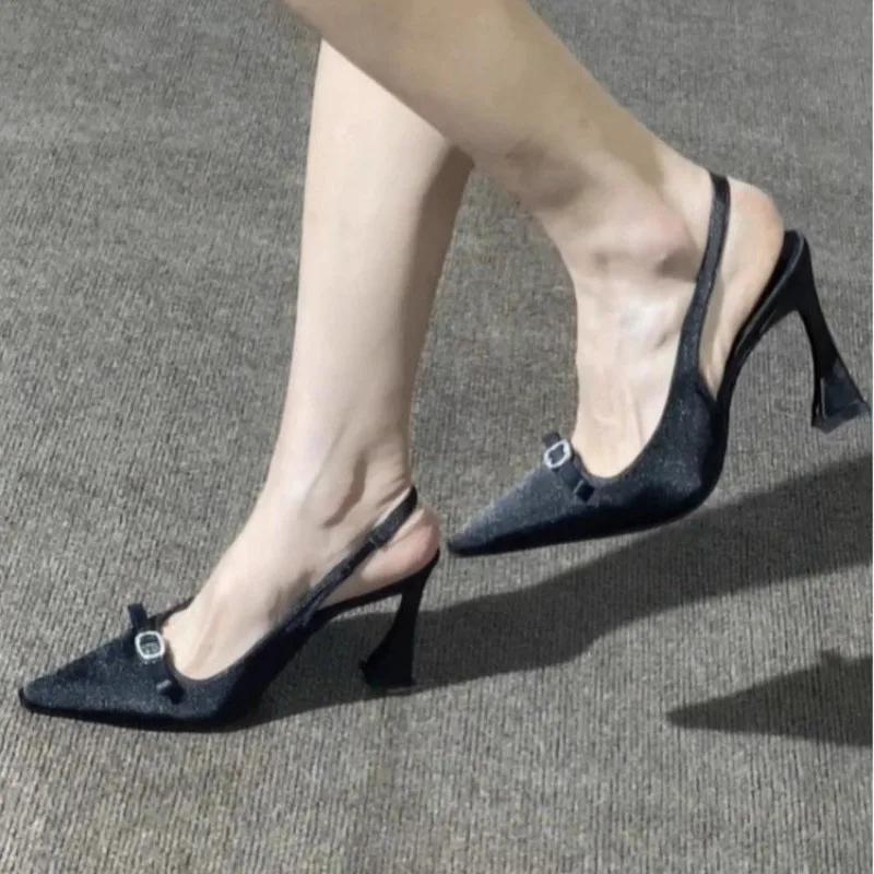 Мода 2025 Лето Женские Босоножки на Высоком Каблуке Мода Бабочка-узел Платье Слингбэки Туфли Элегантная Вечеринка Свадьба Женская Обувь